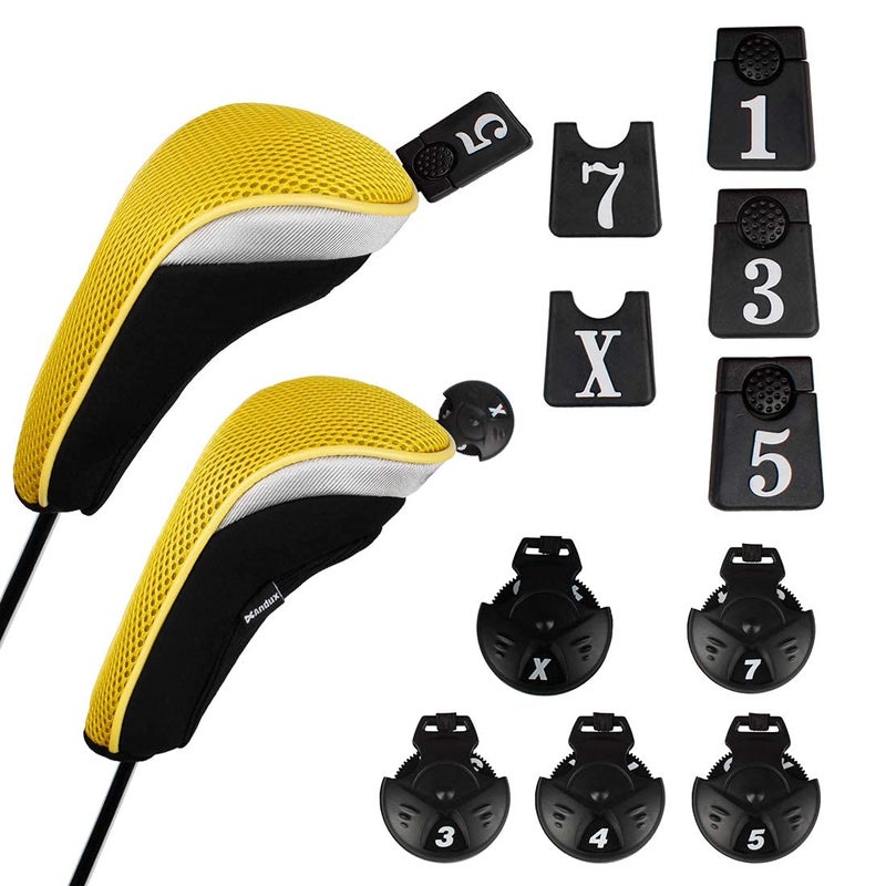 Andux 6pcs/Set Golf Club Head Covers Woods Driver Fairway Hybrid Set (3 Hybrids + 3 Woods) Black/Yellow - Image 2